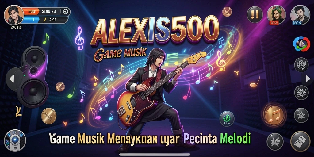 Tampilan gameplay ALEXIS500 dengan musik dan tantangan yang menarik.