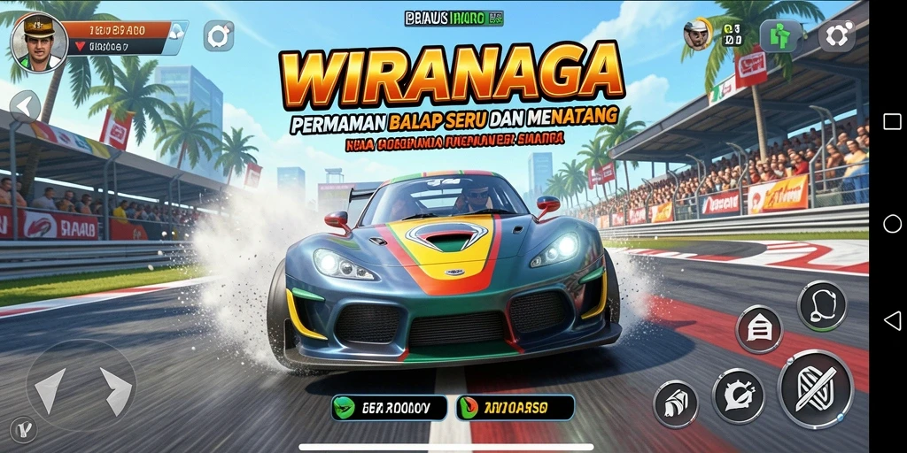 Tampilan penuh aksi dari gameplay balap WIRANAGA.