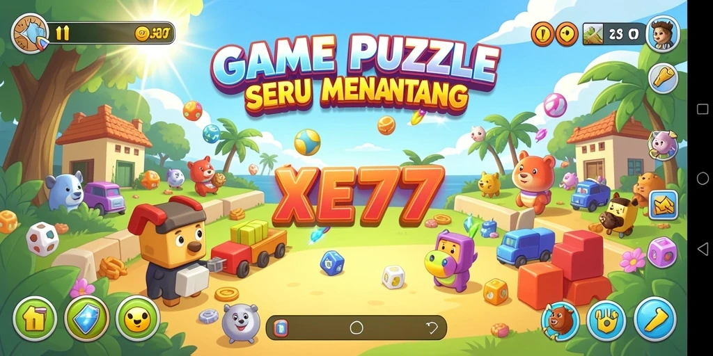 Screenshot gameplay XE77 yang menunjukkan tantangan puzzle yang menarik.